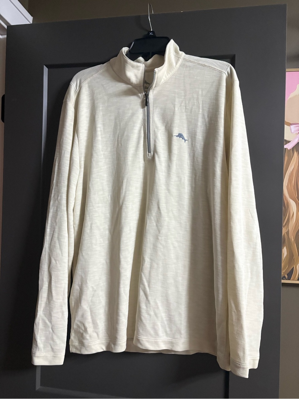 Men's Quarter-Zip Long Sleeve Shirt- Cream
